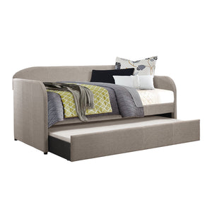 English Elm Modern Daybed with Trundle Gray Upholstered Arch Back Clean Lines Casters Space-Saving Twin Sleep 96" B011S01998