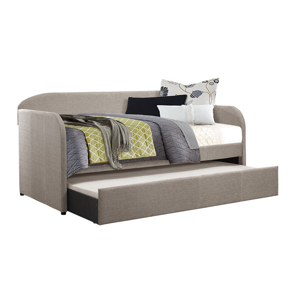 English Elm Modern Daybed with Trundle Gray Upholstered Arch Back Clean Lines Casters Space-Saving Twin Sleep 96" B011S01998