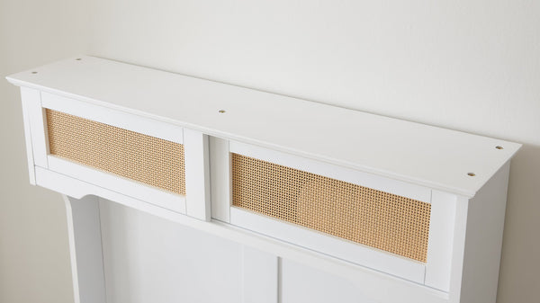 English Elm Clothes Hall Tree Storage Bench with Adjustable Shelves, Sliding Doors, Solid Poplar Feet & Shoe Bench White W2275P210040