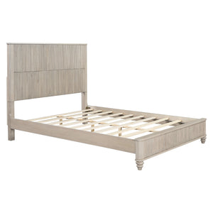 English Elm Solid Rubberwood Queen Platform Bed Tall Headboard Natural Grain No Box Spring W1716S00016
