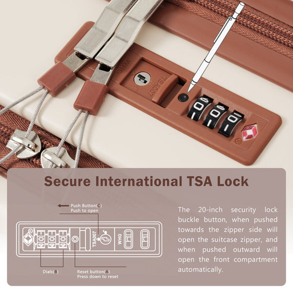 English Elm Front Access Hardside 3 Piece Travel Set with Usb Port Spinner Wheels and Tsa Lock Brown+White N732P326130K