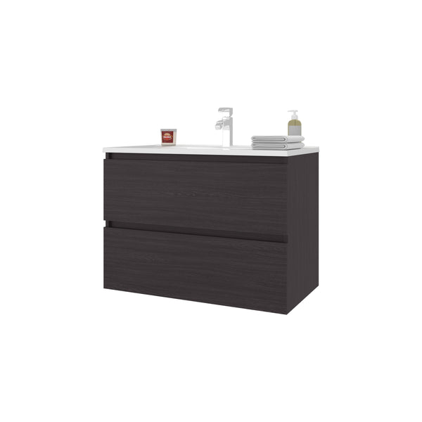 English Elm Smoot Wenge Floating Vanity with Sink and Two Soft-Close Drawers, Scratch-Resistant Modern Wall-Mount B128P314804