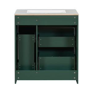 English Elm Classic 30" Forest Green Bathroom Vanity with Gold Handles, Double-Layer Drawer, Ceramic Sink Elegance N729P194978F