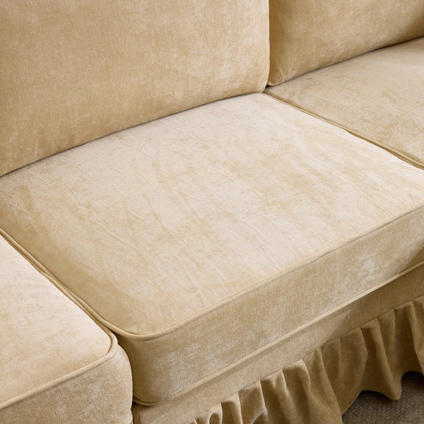 English Elm 103.15'' Chenille L-shaped Sectional Sofa with Detachable Pleated Skirt and Ottoman Khaki W3612S00045
