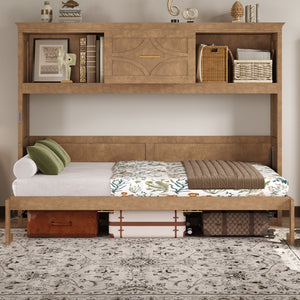 English Elm Twin Size Murphy Bed With Charging Station, Storage Drawer & Stylish Wood Finish For Space-Saving Design N7090004019D-GIGA