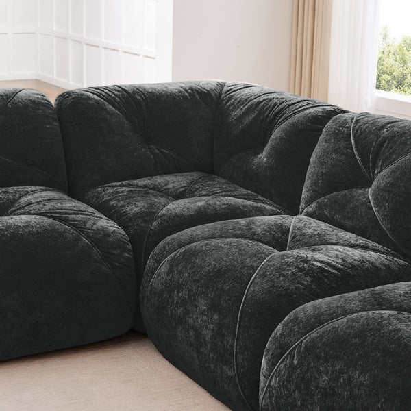English Elm U-shaped Modular Velvet Sofa Tufted Cushions High Density Foam Living Room Sectional Black W714S01605