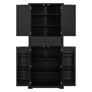 English Elm [video] Tall Matte Black Bathroom Cabinet with Drawer Adjustable Shelves and Door Racks N759P241667B