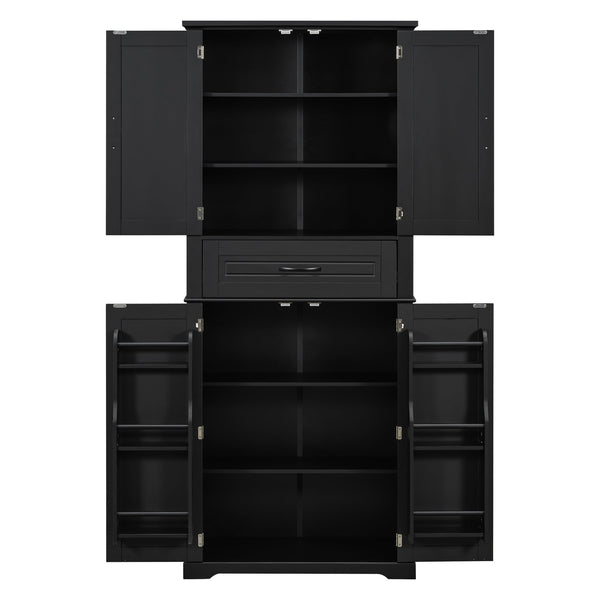 English Elm [video] Tall Matte Black Bathroom Cabinet with Drawer Adjustable Shelves and Door Racks N759P241667B