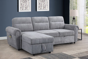 English Elm Ugo Chenille Sleeper Sectional Sofa with Storage Chaise and Built-in Usb Charging Ports Light Gray B2749S00070
