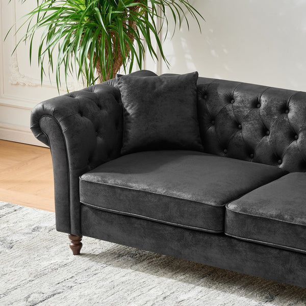 English Elm 66"Chesterfield Tech Fabric Sofa with Roll Armrests, 2-Seater Mid-Century Upholstered Comfort Black W3373S00003