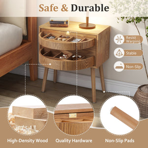 English Elm Rotating Rattan Nightstand Push Open Hidden Storage Mid Century Wood Leg Bedside Natural N761P288451M