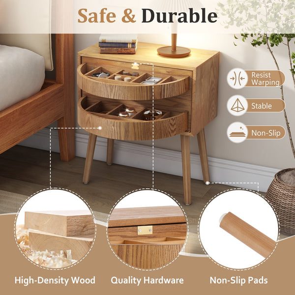 English Elm Rotating Rattan Nightstand Push Open Hidden Storage Mid Century Wood Leg Bedside Natural N761P288451M