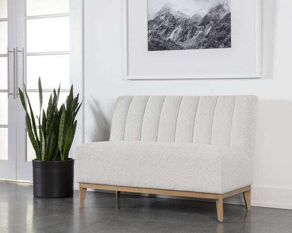 Sunpan Kosovo Banquette – Luxe Comfort with Elegant Tufting and Distinctive Wood Character for Your Space Natural / Copenhagen White