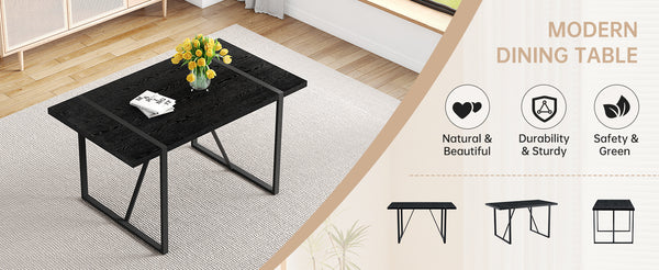 English Elm Black Faux Wood Grain Rectangular Dining Set with Shell Pattern Upholstered Chairs W1151S04370