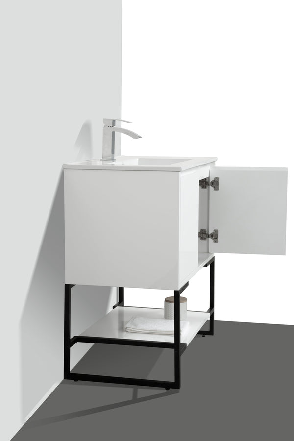 English Elm 30" Floating Bathroom Vanity Base Glossy White Soft Close Modern Wall Mount W1920P263625