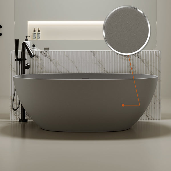English Elm 55'' Freestanding Resin Stone Soaking Tub Spa Ergonomic Matte Finish Bathroom Grey W2753P478048