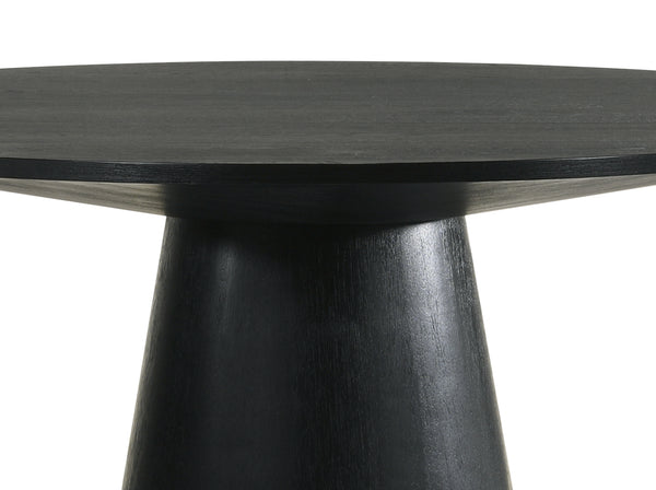 English Elm Froja Black Round Dining Table with Rubberwood & Oak Veneer Finish, Durable 25mm Top, Modern Elegance B2726S00116