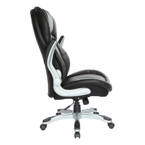 OSP Home Furnishings Bonded Leather Executive Office Chair with Lumbar Support and Ergonomic Adjustable Seat Silver ECH620636-EC3