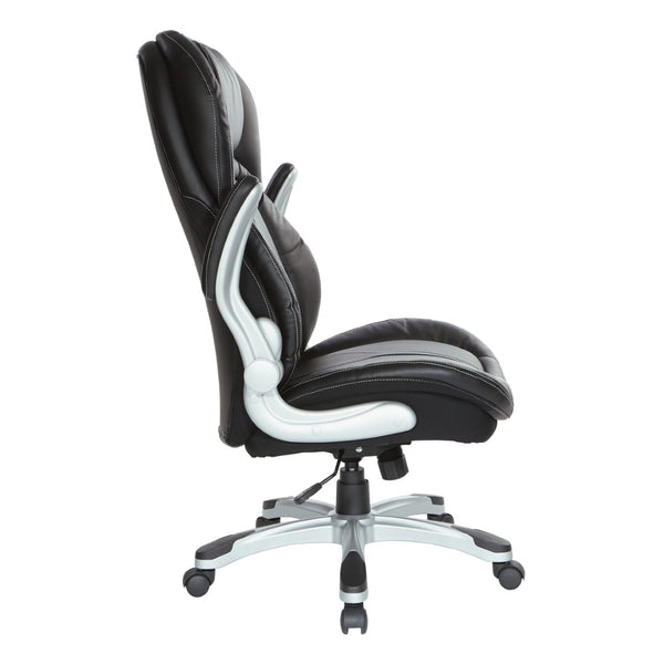 OSP Home Furnishings Bonded Leather Executive Office Chair with Lumbar Support and Ergonomic Adjustable Seat Silver ECH620636-EC3
