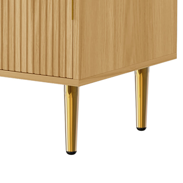 English Elm Modern Fluted Bar Cabinet with Wine Rack Glass Holders Adjustable Shelving and Hidden Drawer Natural N728P438606N