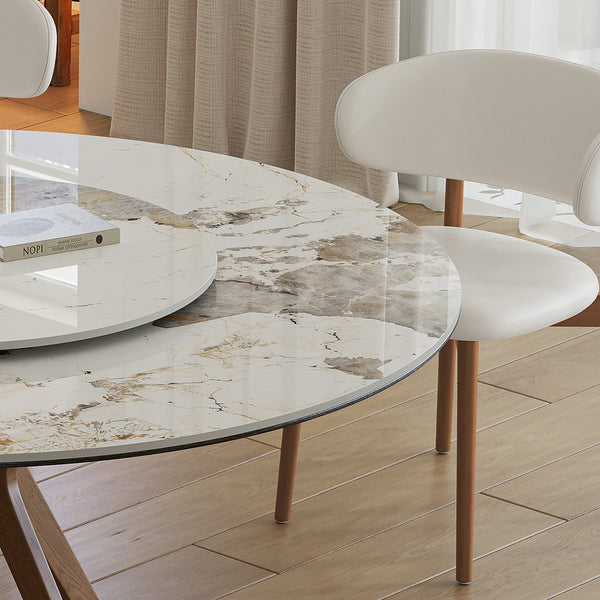 English Elm 59-Inch Modern Sintered Stone Dining Table With Turntable, Seats 6-8, Stylish Walnut Base Design W509S00133