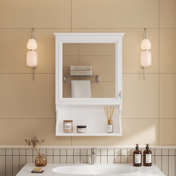 English Elm 20'' Half-Moon Wall Medicine Cabinet with Mirror, Solid Wood Frame, Soft-Close Hinges, Space-Saving Elegance White N710P313827K
