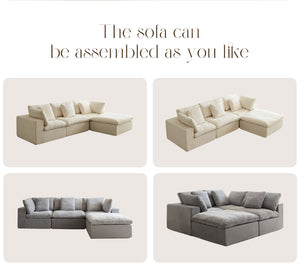 English Elm Cloud Modular Sectional Sofa - Oversized L-Shaped Deep Seat Couch with Sherpa Fabric & Ottoman Comfort Beige+White W3622S00004