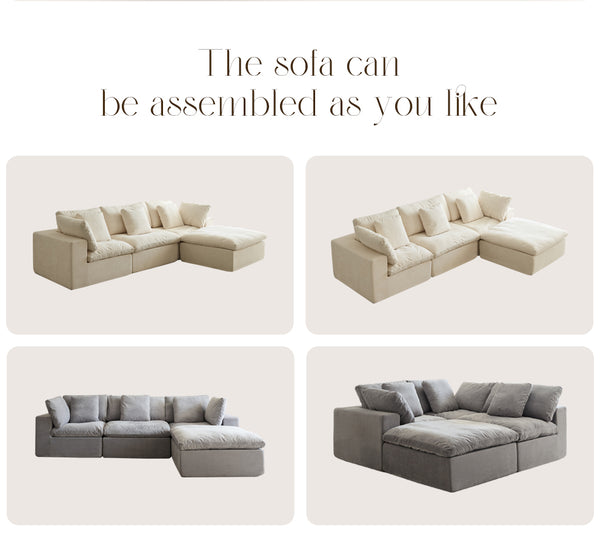 English Elm Cloud Modular Sectional Sofa - Oversized L-Shaped Deep Seat Couch with Sherpa Fabric & Ottoman Comfort Beige+White W3622S00004