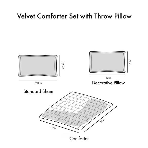 English Elm Twin/Twin Velvet Comforter Set Felicia Crushed Black Quilted Diamond Plush Hypoallergenic Pillow Included B03595936