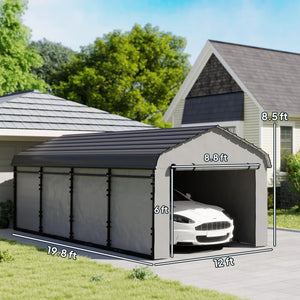 English Elm Outdoor All-metal Carport Canopy with Removable Pe Walls and Weather Resistant Roof T3971S00202