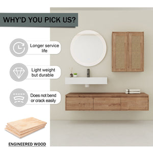 English Elm 60-Inch Wall-Mounted Bathroom Vanity With Integrated Resin Sink, Soft-Close Drawers & Elegant Oak Finish W999S00358