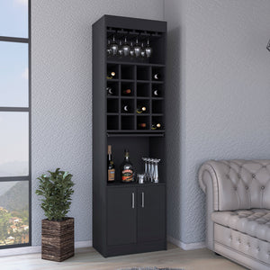 English Elm Being Kava Bar Cabinet - Compact Double Door Design With Wine Rack & Shelves For Small Spaces B070S00332