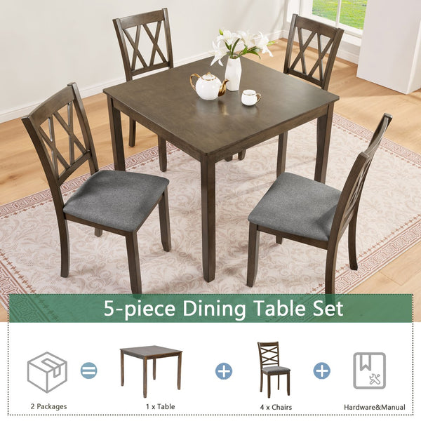English Elm Elegant 5-Piece Walnut Dining Table Set With 4 Upholstered Chairs For Stylish Family Meals & Gatherings W1998S00077