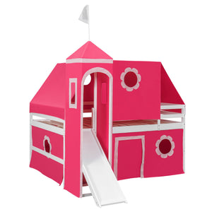 English Elm Full Size Kids Castle Loft Bed with Slide Tent Tower Pinewood Play Zone LT000772AAH-2