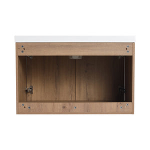 English Elm 30 30 Inch Soft Close Vanity with Resin Sink, Open Shelf Storage & Rust‑Resistant Metal Handles, KD-Pack W999P188194