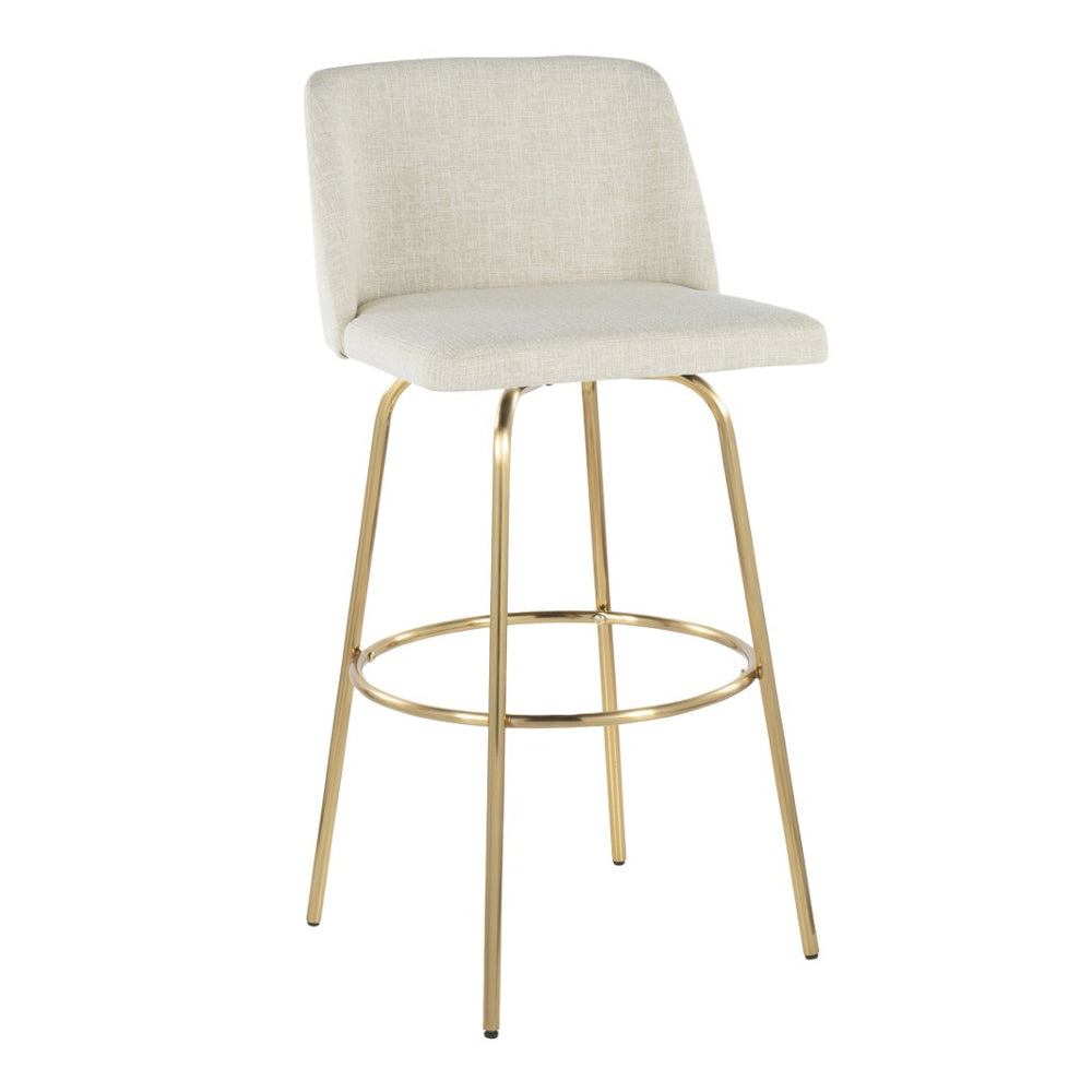 English Elm Toriano 30" Barstool Set Of 2 - Contemporary Cream Fabric With Gold Metal Legs & Swivel Footrest B202S00655-GIGA