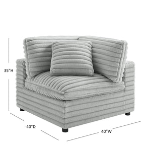 English Elm Jenny Corner Accent Chair Gray Plush Corduroy Upholstered Lounge Chair with Down-Blend Cushion Topper, Black Wood Legs and Throw Pillow (41" L x 41" W x 35" H) B050P408890