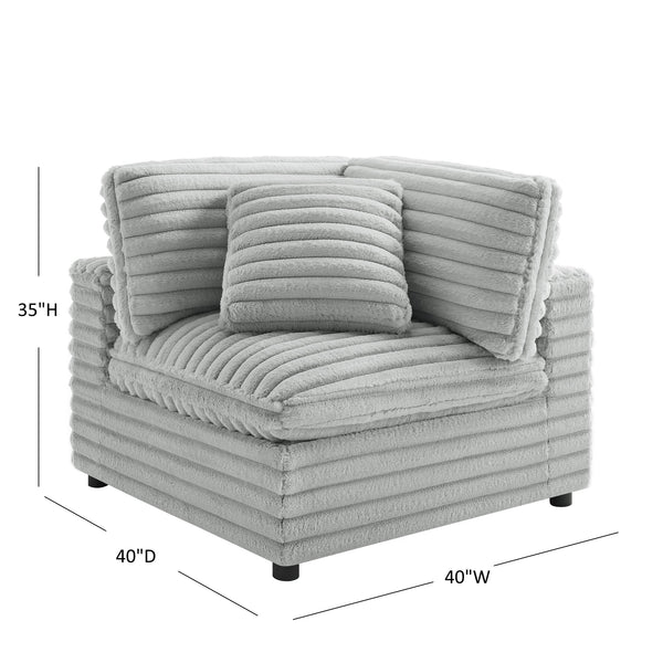 English Elm Jenny Corner Accent Chair Gray Plush Corduroy Upholstered Lounge Chair with Down-Blend Cushion Topper, Black Wood Legs and Throw Pillow (41" L x 41" W x 35" H) B050P408890