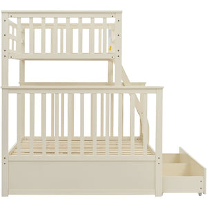 English Elm Twin Over Full Bunk Bed With Storage Drawers – Stylish Cream Wooden Design, Safety Features Included K495S00002-GIGA