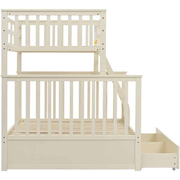 English Elm Twin Over Full Bunk Bed With Storage Drawers – Stylish Cream Wooden Design, Safety Features Included K495S00002-GIGA