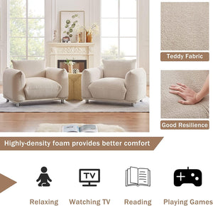 English Elm Sherpa Luxurious Lambswool Accent Chair – Plush Round Creamy 42" Sofa, Solid Wood Frame, Cozy Comfort W1550127160