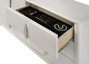 English Elm Laveda Pearl Finish Dresser with Six Spacious Drawers, Hidden Jewelry Tray, Durable Modern Design White 66 L x 21 W x 38 H B2726P269277