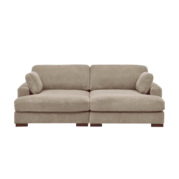 English Elm Large Corduroy Chaise Loveseat with Extended Leg Support for Relaxed Living Rooms Camel B2748S00009