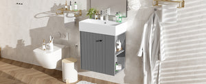 English Elm 21.6" Modern Floating Bathroom Vanity With Ceramic Sink - Stylish Space-Saving Design & Storage N729P170388E
