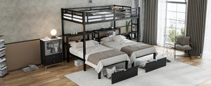 English Elm Twin Triple Bunk Bed Metal L-shaped Frame Sleeps Three Kids White Finish W1580S00480