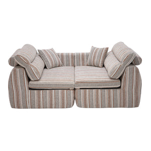 English Elm Chenille Stripe Velvet Sofa Three Seat Minimalist Upholstered Couch for Living Room Brown White W5532S00012