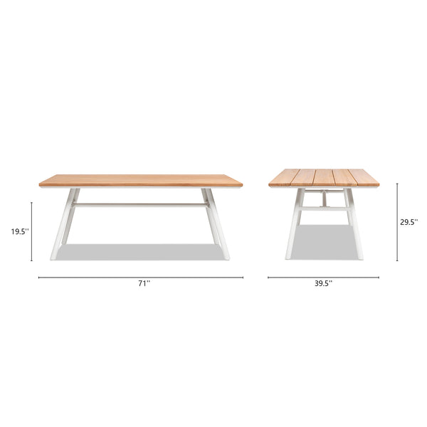 English Elm Jennifer Taylor Home - Maiden 71" 6-Seater Teak & Aluminum Patio Dining Table with Weatherproof Teak Top, White Frame B2719P245997