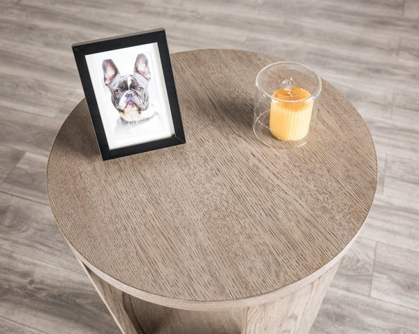 English Elm Modern Oak Finish Round End Table with Lower Shelf and Casters, 24"D x 24"H Stylish Living Room Accent B2741P378320