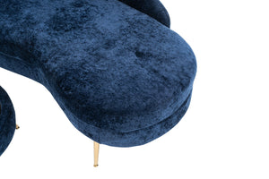 English Elm 58'' Chenille Chaise Lounge with Footstool Pocket Spring Comfort for Bedroom Living Room Blue W2363S00090