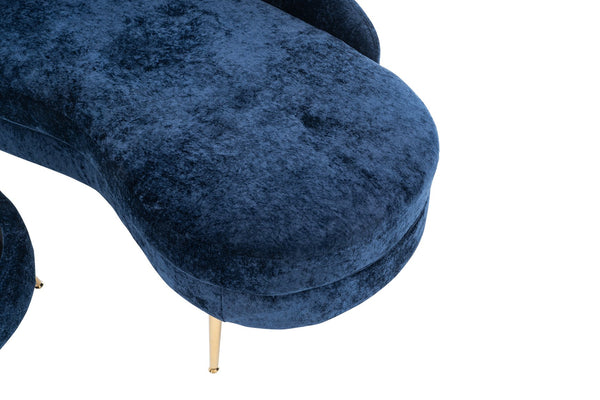 English Elm 58'' Chenille Chaise Lounge with Footstool Pocket Spring Comfort for Bedroom Living Room Blue W2363S00090